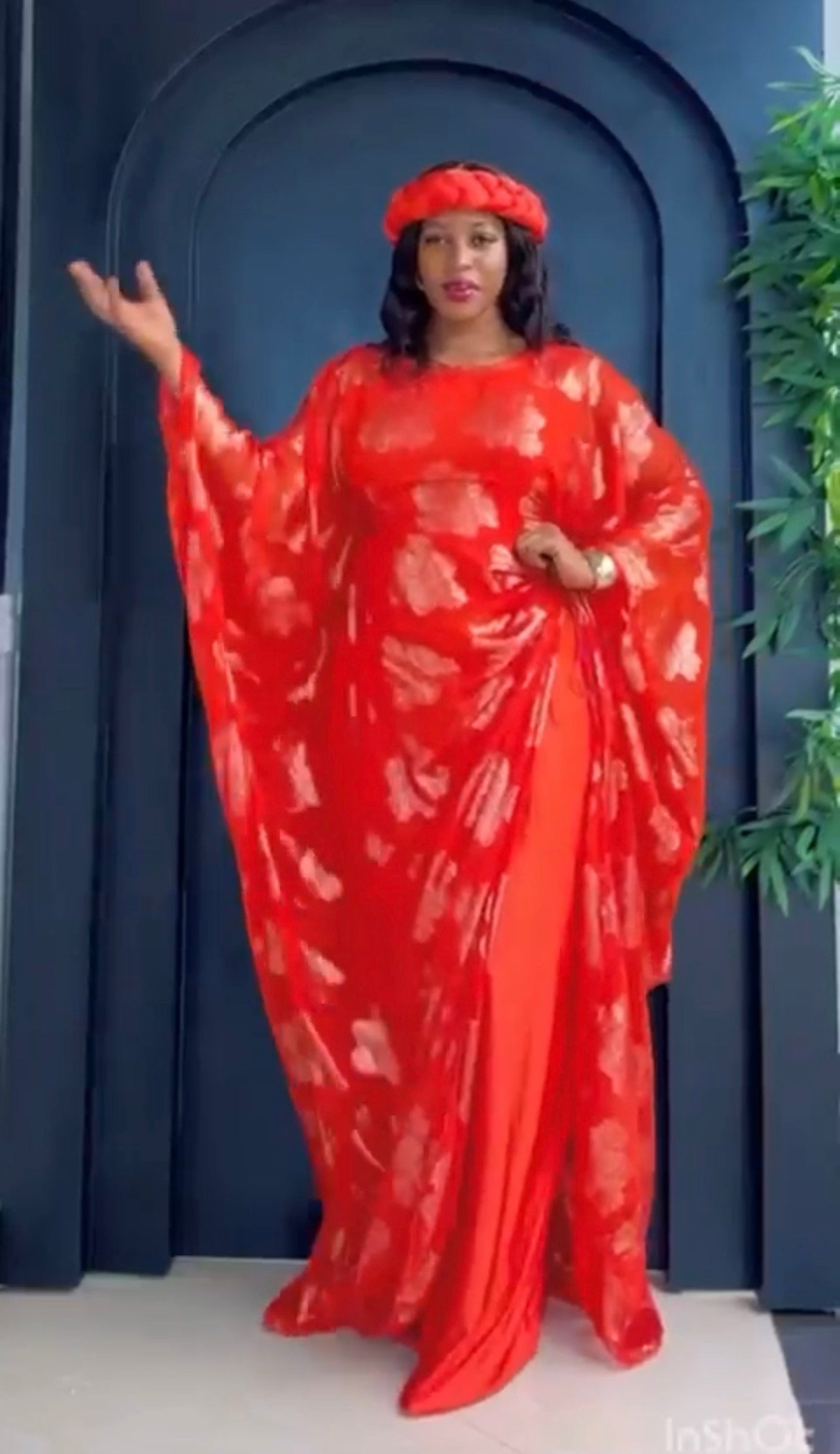 Orange and Gold 3 Piece Umunde Kaftan with Shiffon Underdress and Braided Headband