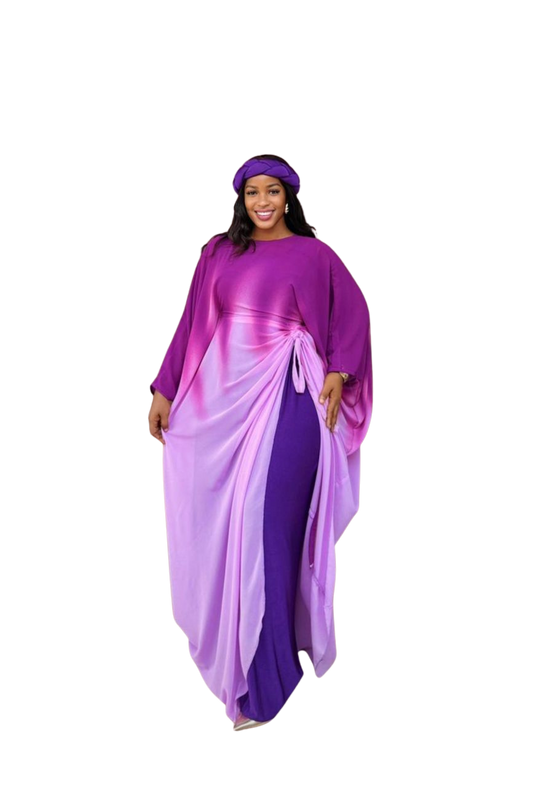 Purple 3 Piece Somalic Shiffon Underdress with Braided Headband and Waist Belt