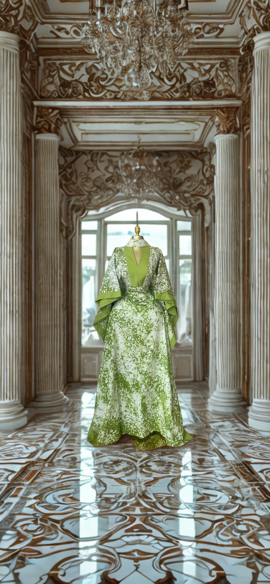 Ruby Orange and Green Splatter Luxe Kaftan Bubu with wide sleeves and flattering fit