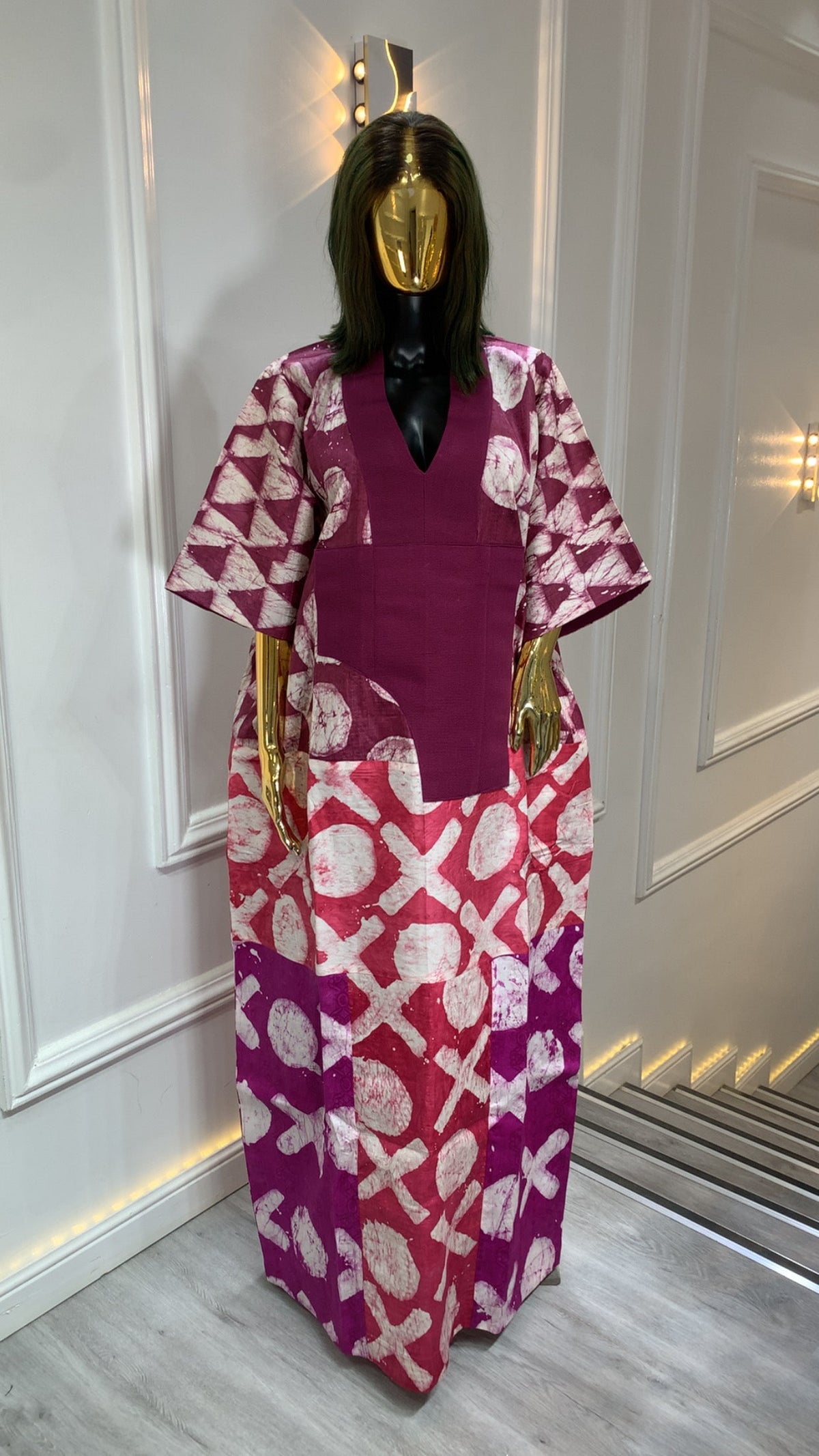 Luxury Adire long dress handmade African tie-dye maxi with traditional design