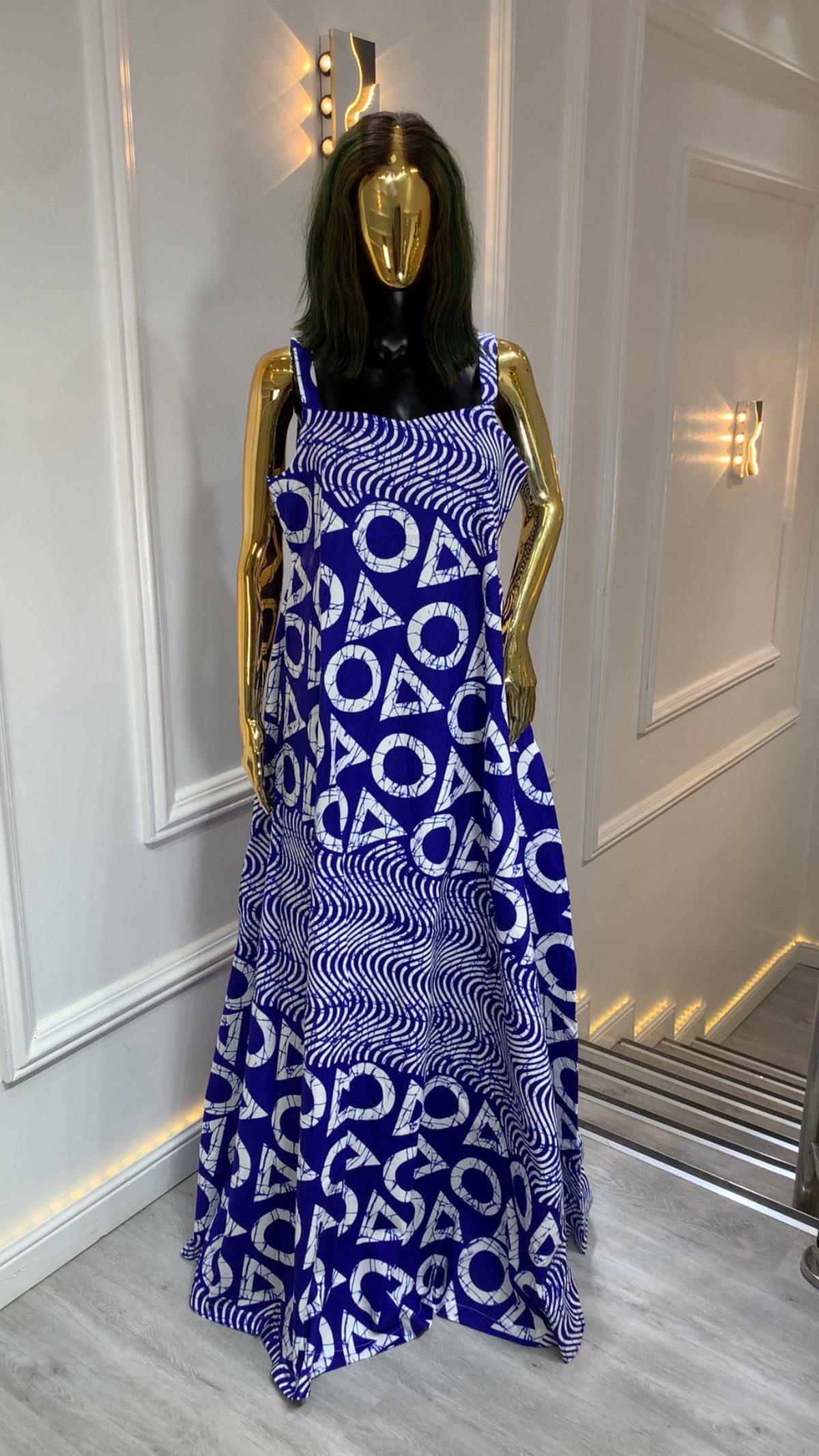 Authentic Adire long dress handmade African tie-dye maxi dress with unique patterns and flowing silhouette