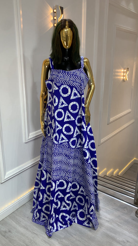 Authentic Adire long dress handmade African tie-dye maxi dress with unique patterns and flowing silhouette