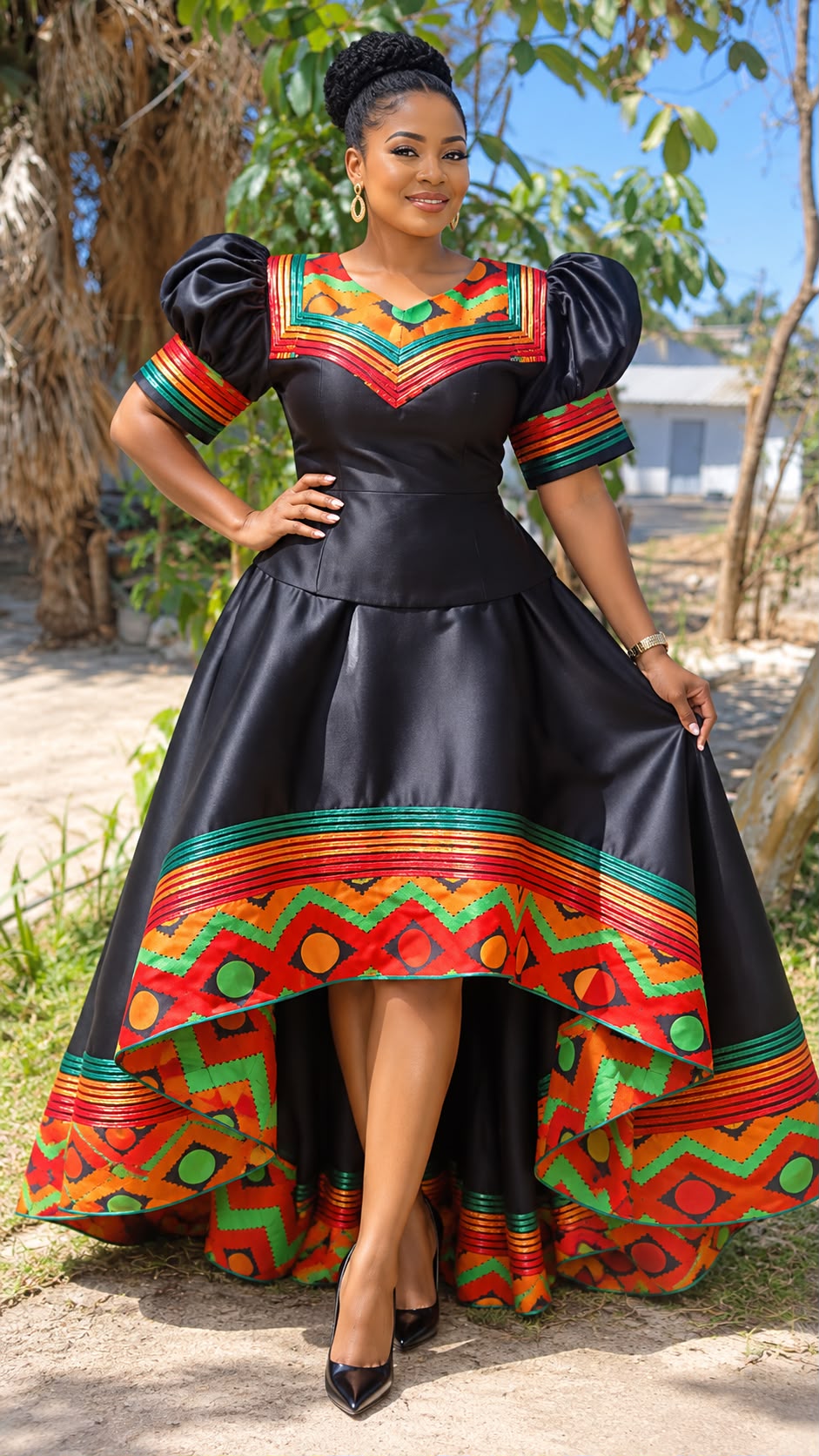 UMUNDE Musisi Skirt & Top – Luxury Bridal Satin African Two-Piece Set with Statement Puff Sleeves & High-Low Maxi Skirt