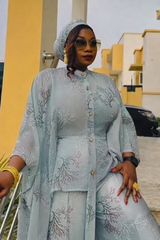 Zalong Elegant Kaftan Top and Wide Leg Pants Set Various Colors