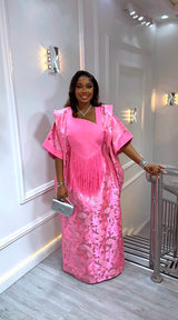 Elegant Pink Majestic Brocade Kaftan Gown