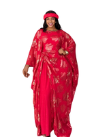 Red and Gold 3 Piece Umunde Kaftan with Shiffon Underdress and Braided Headband