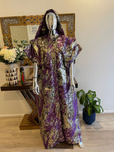 Purple silver gold African Damask brocade Bubu Boubou event dress with belts