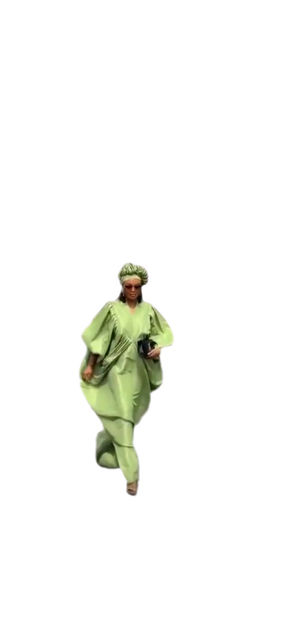 Lime Green Raw Silk Fabric with Free Side Pleated Bubu Boubou dress with Turban