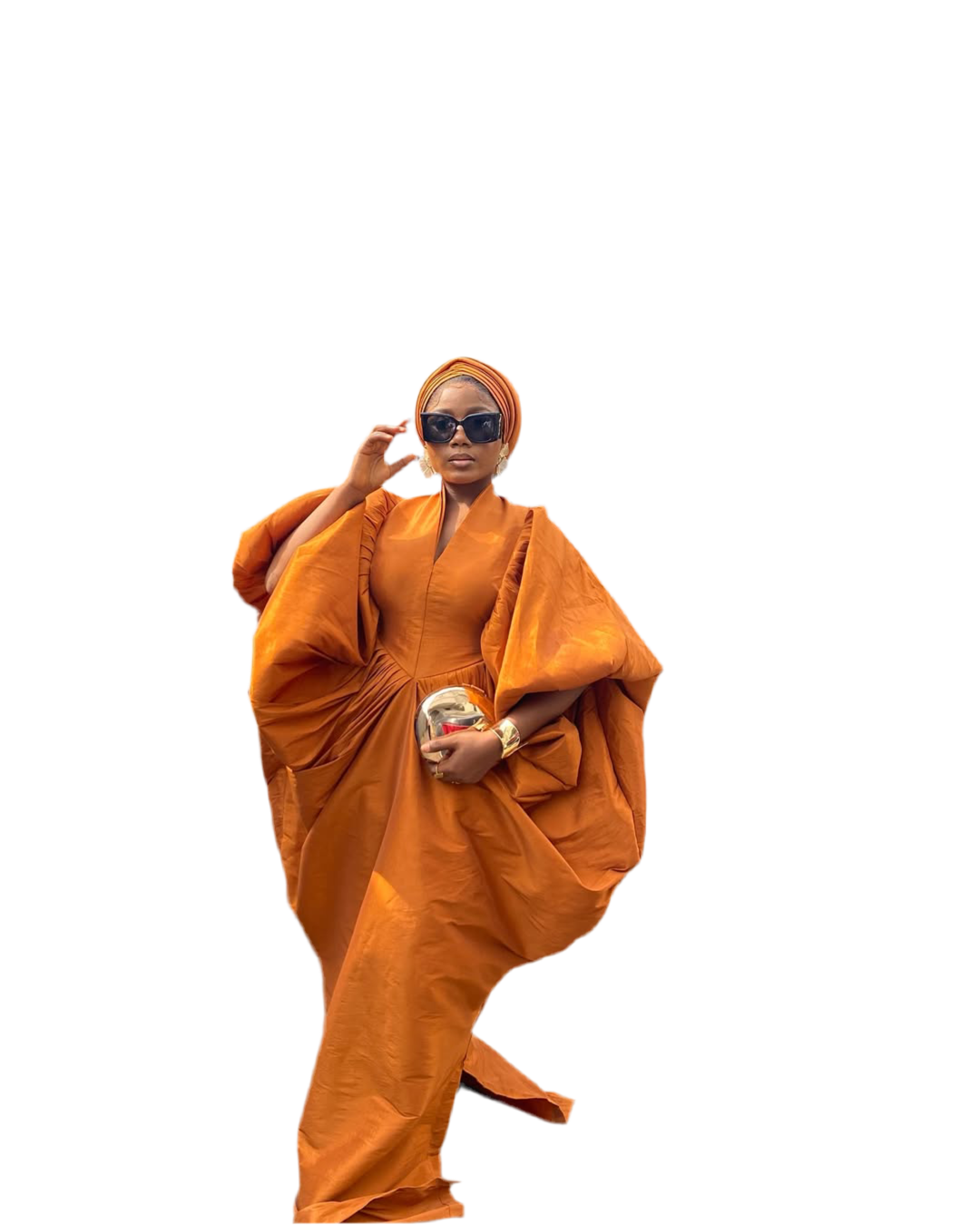 Canadian Copper Raw Silk fabric Bubu Boubou dress with turban and belts