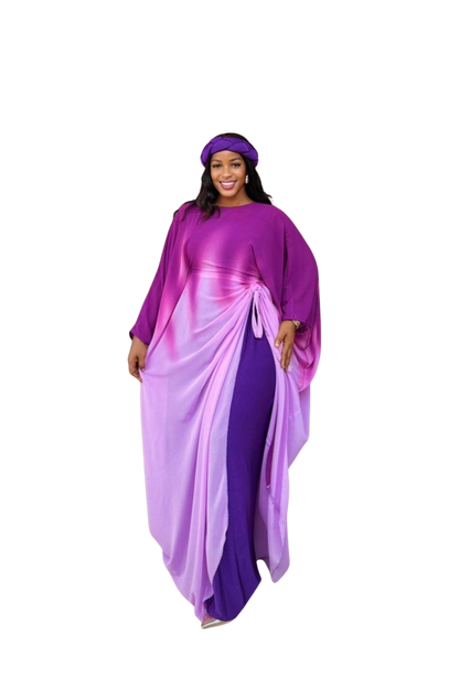 Purple 3 Piece Somalic Shiffon Underdress with braided headband and belt accents