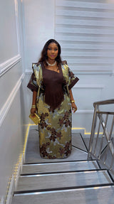 Elegant Umunde Golden Chocolate Brown Gown