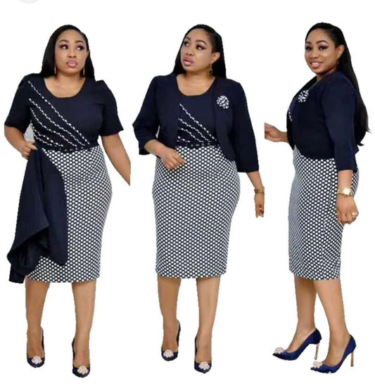 Navy Blue Dotted Formal Wear