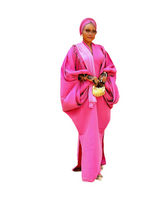 Pink raw silk fabric bubu boubou dress with turban and side pleats