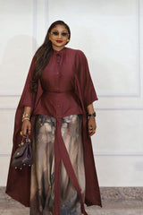 Zalong Elegant Kaftan Top and Wide Leg Pants Set Various Colors