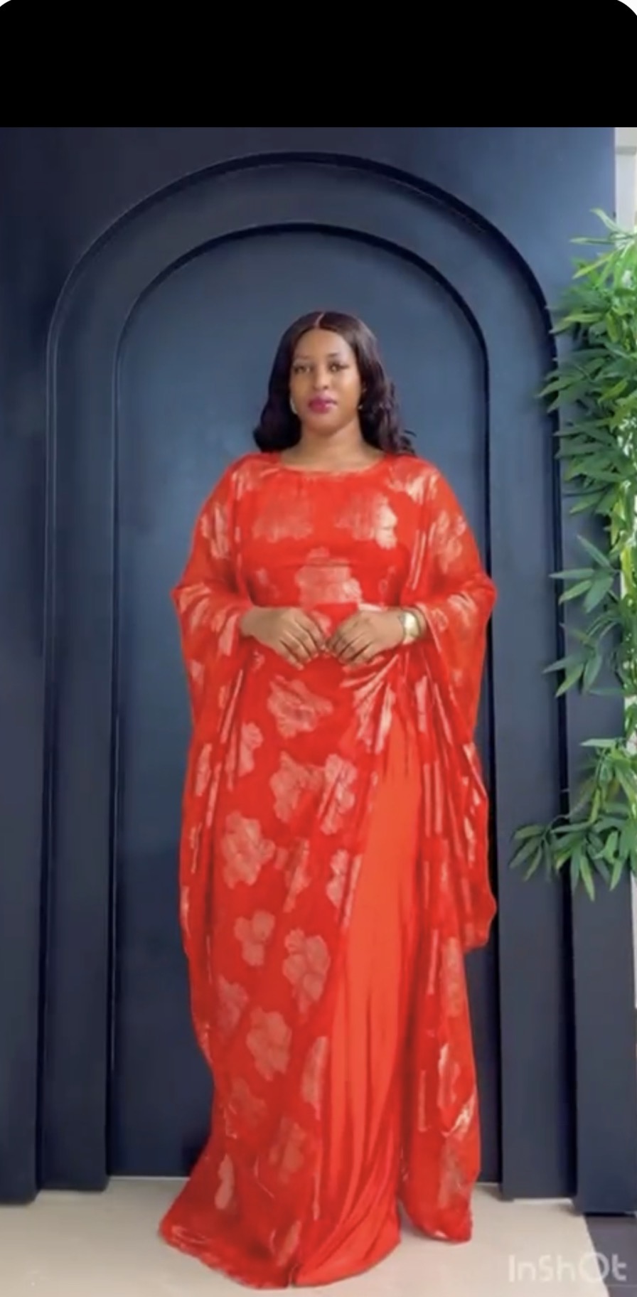 Orange and Gold 3 piece Umunde Kaftan with Somalic chiffon underdress and braided headband