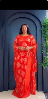 Orange and Gold 3 piece Umunde Kaftan with Somalic chiffon underdress and braided headband