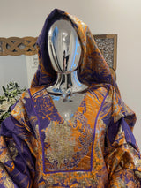Purple orange floral and gold African Damask bubu boubou elegant event dress with headpiece