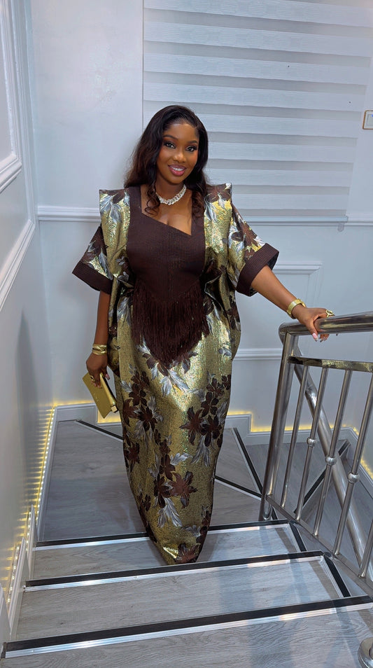 Elegant Umunde Golden Chocolate Brown Gown