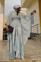 Zalong Elegant Kaftan Top and Wide Leg Pants Set Various Colors