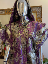 Purple silver gold African Damask Brocade bubu boubou elegant event dress with belts and headpiece