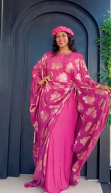Pink and Gold 3 Piece Umunde Kaftan with Shiffon Underdress and Braided Headband