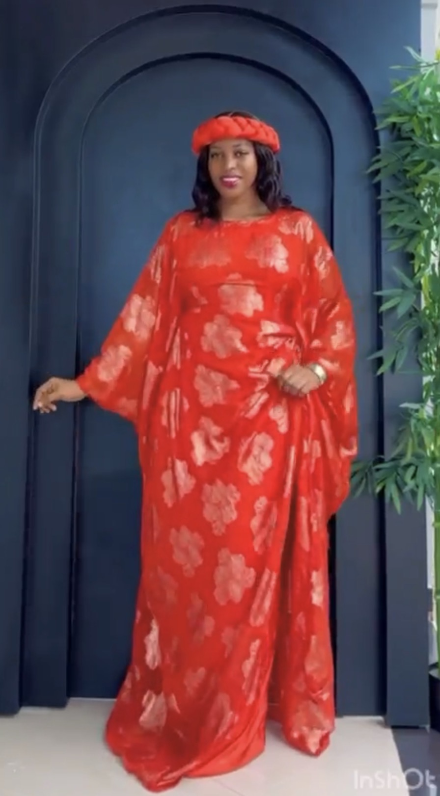 Orange and Gold 3 Piece Umunde Kaftan with Shiffon Underdress and Braided Headband