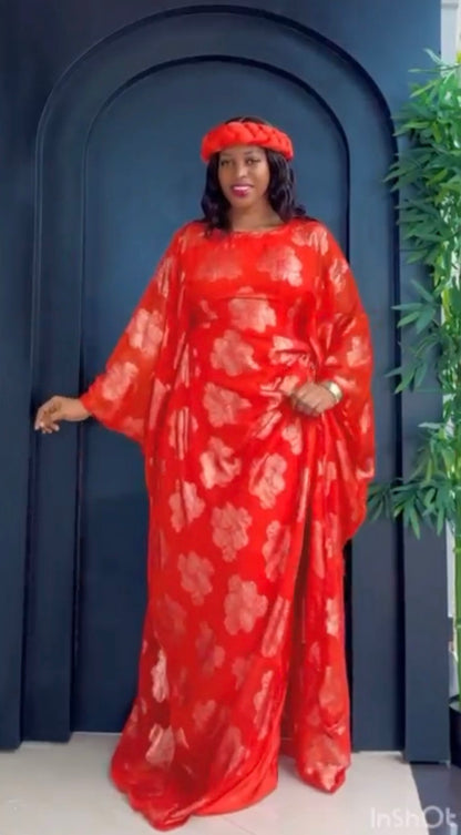 Orange and Gold 3 Piece Umunde Kaftan with Shiffon Underdress and Braided Headband