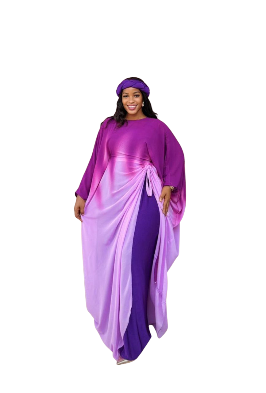 Purple 3 Piece Somalic Shiffon Underdress with Braided Headband and Waist Belt