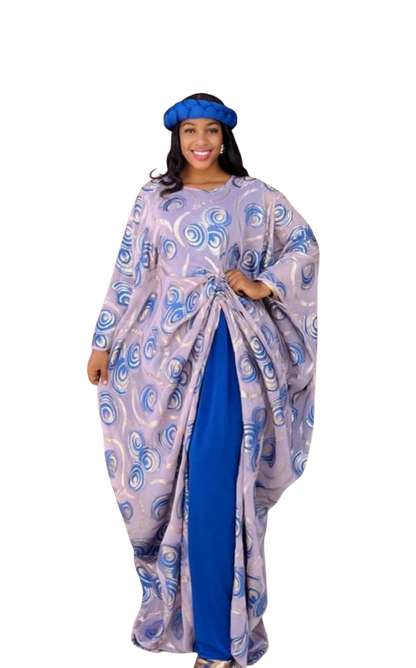 Royal Blue 3 Piece Umunde Somalic chiffon underdress with braided headband and bra top