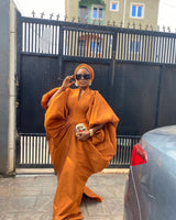 Canadian Copper Raw Silk fabric Bubu Boubou dress with turban and pleated sides