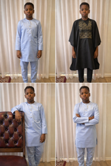 Boys 3 Piece Luxury Fine Agbada and Sokoto Set with intricate embroidery and premium fabric