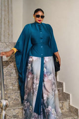 Zalong Elegant Kaftan Top and Wide Leg Pants Set Various Colors