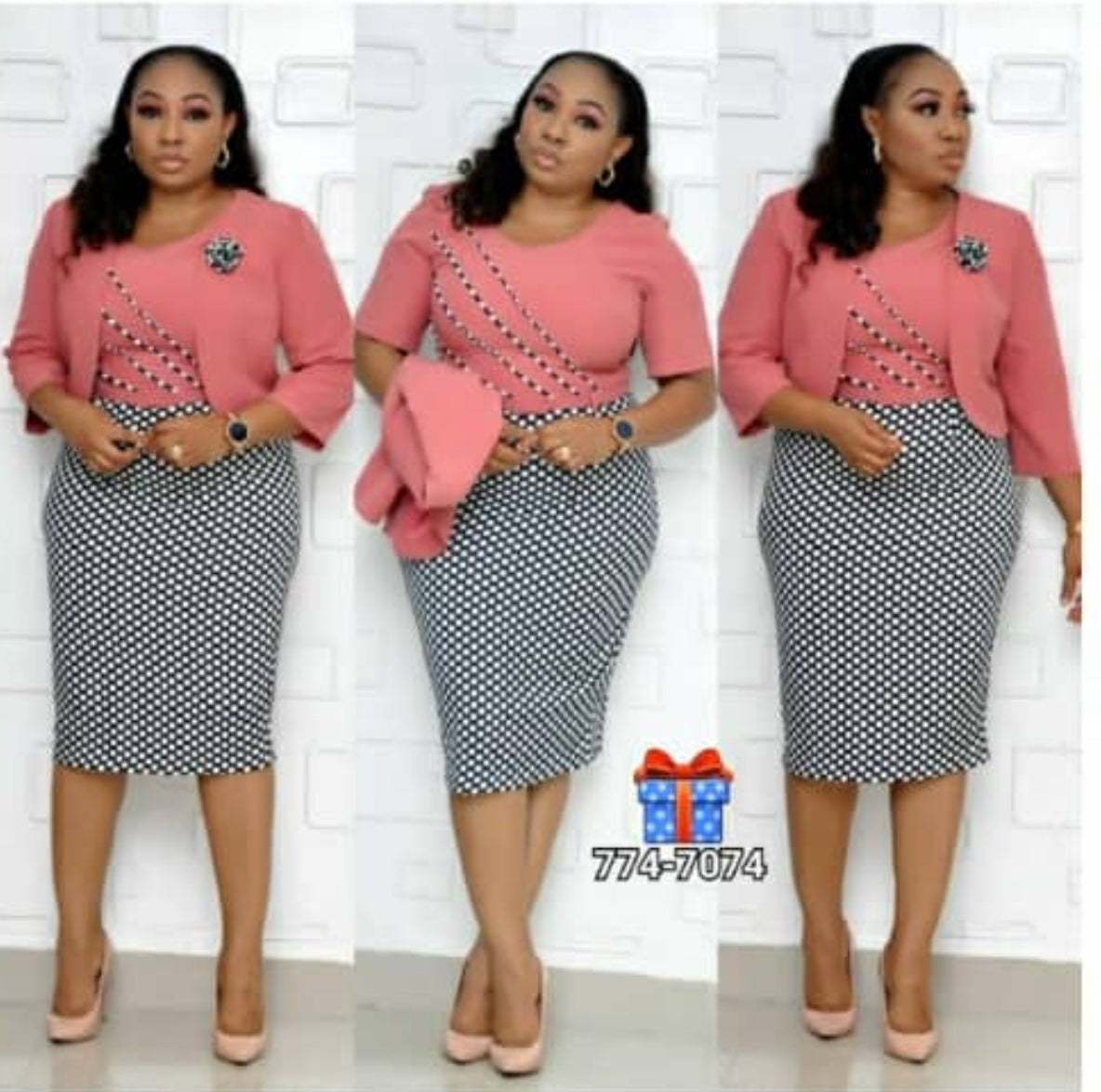 Pink & Blue Dotted Formal Wear