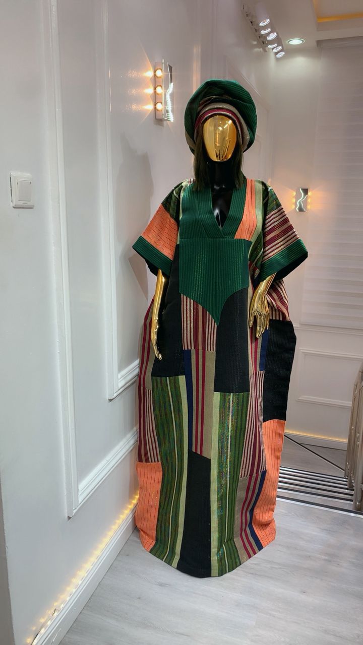 Vibrant African Color Aso Oke Bubu Dress with adjustable fit and bold handwoven fabric