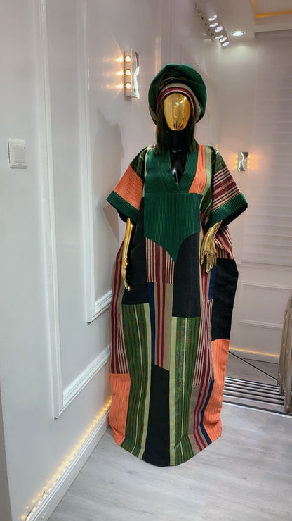 Vibrant African Color Aso Oke Bubu Dress with adjustable fit and bold handwoven fabric