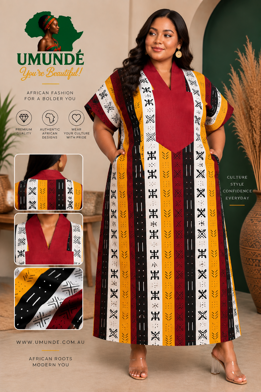 Olakunmi Multicolor Ankara Bubu African Clothing Free Size Women’s Size 4 to 24 | Black Yellow & Red African Print Maxi Dress