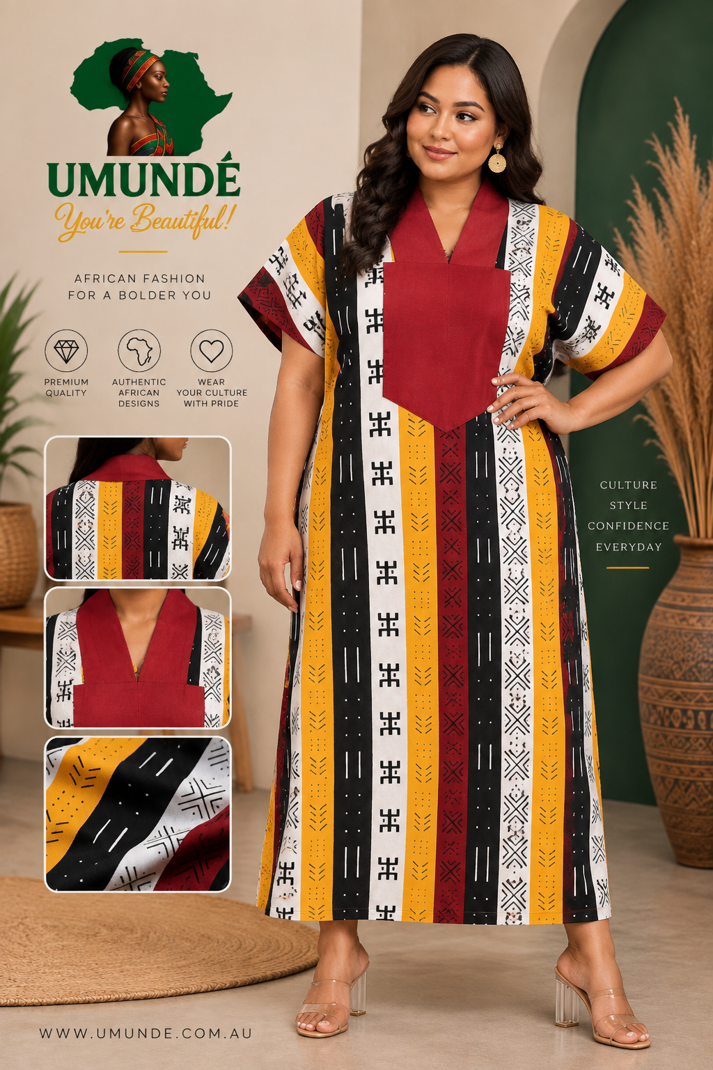 Olakunmi Multicolor Ankara Bubu African Clothing Free Size Women’s Size 4 to 24 | Black Yellow & Red African Print Maxi Dress