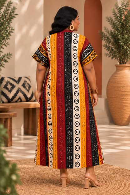 Olakunmi Multicolor Ankara Bubu African Clothing Free Size Women’s Size 4 to 24 | Black Yellow & Red African Print Maxi Dress