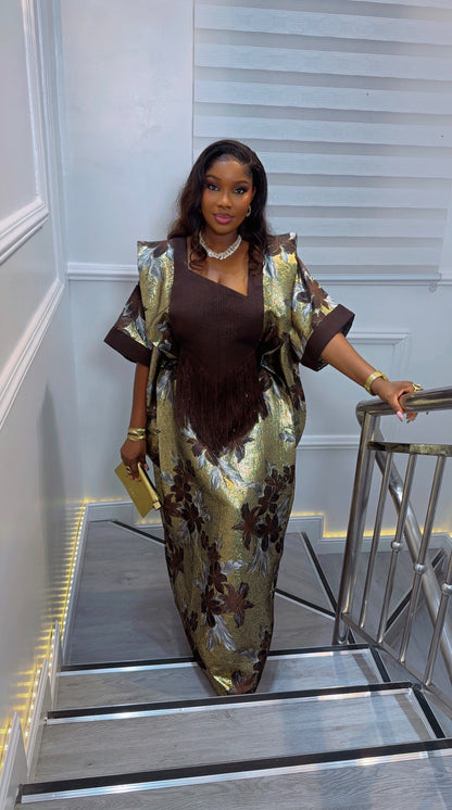 Elegant Umunde Golden Chocolate Brown Gown