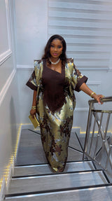 Elegant Umunde Golden Chocolate Brown Gown
