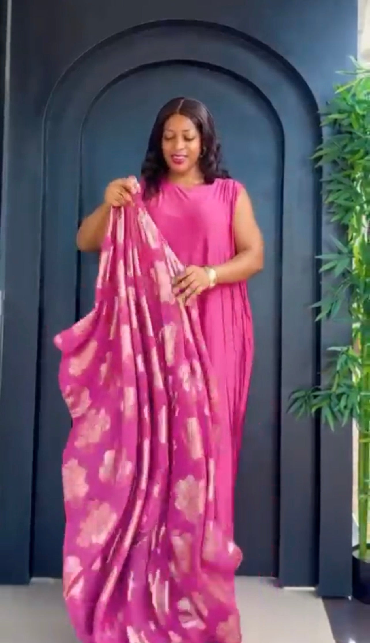 Pink and Gold 3 Piece Umunde Kaftan with Shiffon Underdress and Braided Headband