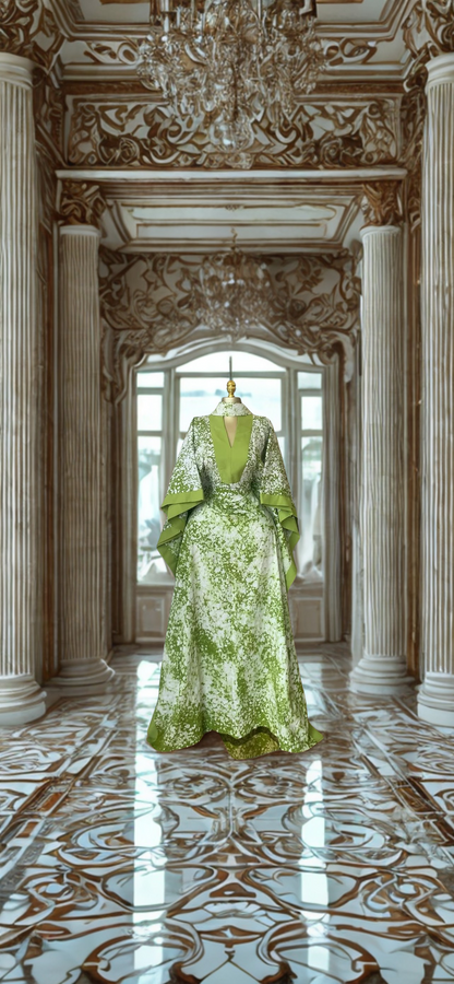 Ruby Orange and Green Splatter Luxe Kaftan Bubu with wide sleeves and flattering fit