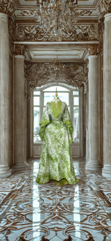 Ruby Orange and Green Splatter Luxe Kaftan Bubu with wide sleeves and flattering fit