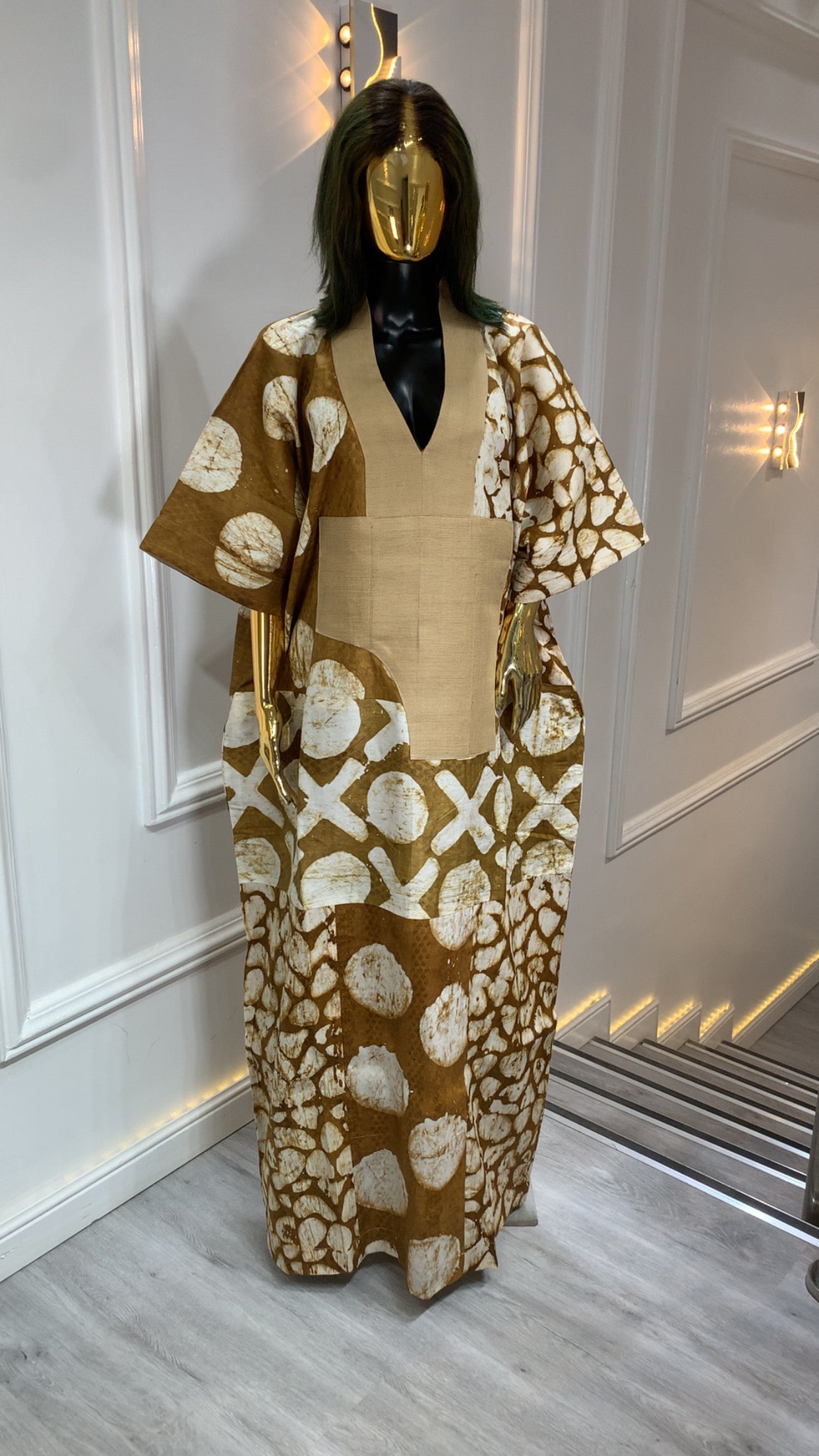Luxury Adire long dress handmade African tie-dye maxi dress with traditional elegance