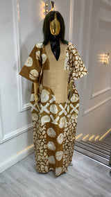 Luxury Adire long dress handmade African tie-dye maxi dress with traditional elegance