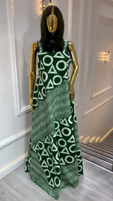 Authentic Adire long dress handmade African tie-dye maxi with elegant flowing fit