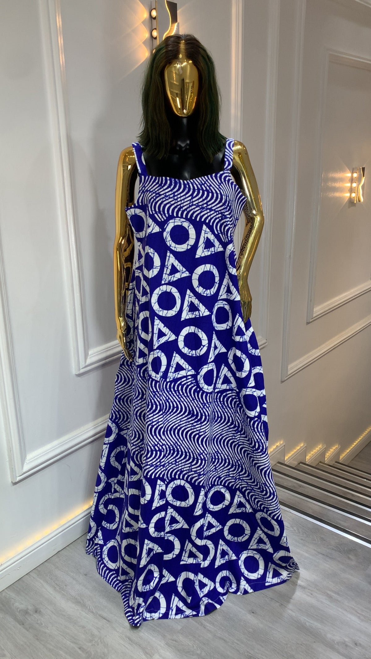 Authentic Adire long dress handmade African tie-dye maxi with unique patterns and flowing silhouette