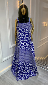 Authentic Adire long dress handmade African tie-dye maxi with unique patterns and flowing silhouette