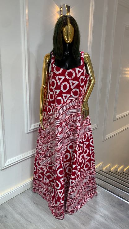Luxury Adire long dress for women, hand-dyed traditional African maxi dress with elegant flowing silhouette