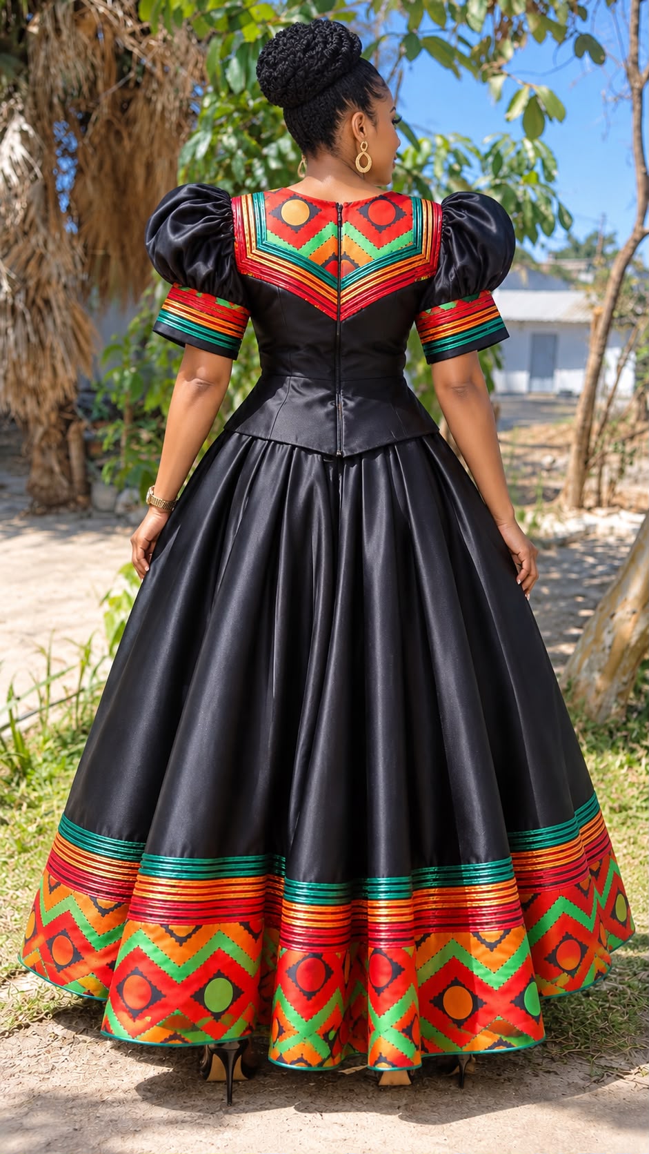 UMUNDE Musisi Skirt & Top – Luxury Bridal Satin African Two-Piece Set with Statement Puff Sleeves & High-Low Maxi Skirt